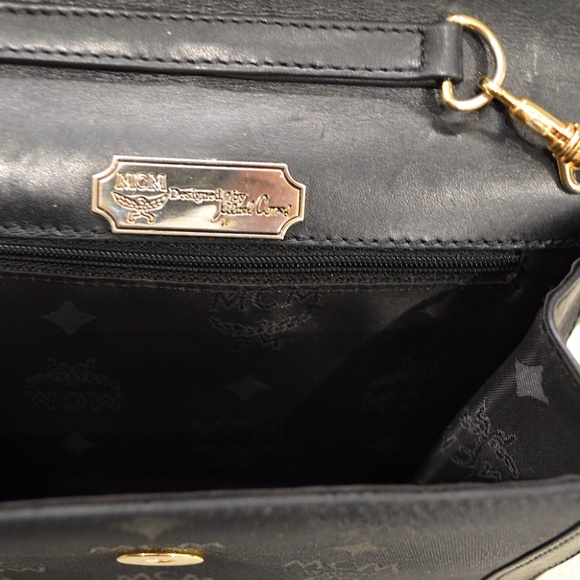 MCM Visetos Mini Flap Chain Crossbody Black Canvas Leather Bag. (Pre-Loved). - Picture 6 of 10